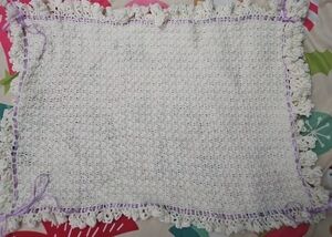 Handmade White and Purple Crochet Blanket